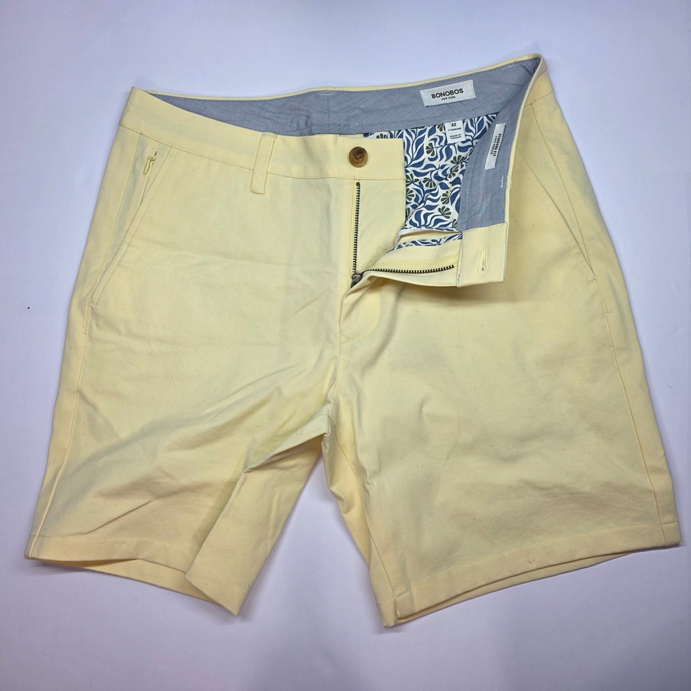 Bonobos Mens Standard Fit 4-Way Stretch Chino Shorts Yellow 7 Inch Inseam 32